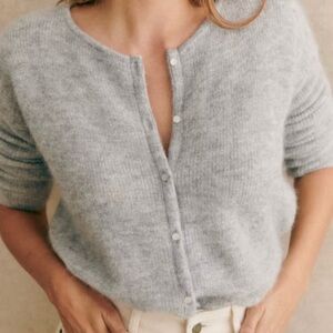 Sezane Gaspard Cardigan - Mottled Grey - Size Small